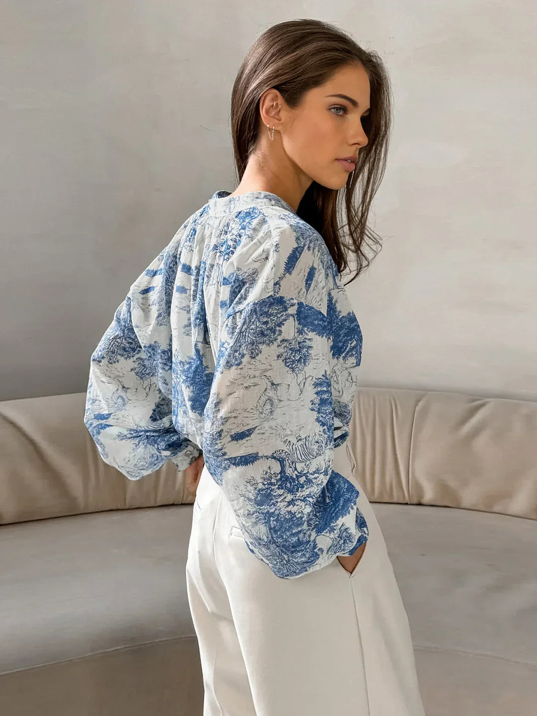 Casual Printed Long Sleeve Shirt - LA FEMME WANDERER