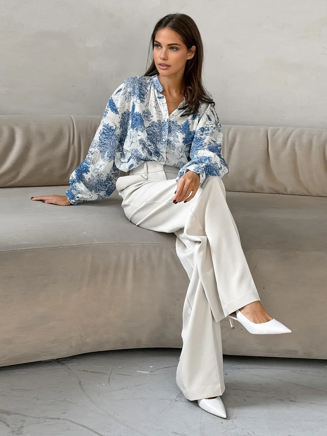 Casual Printed Long Sleeve Shirt - LA FEMME WANDERER