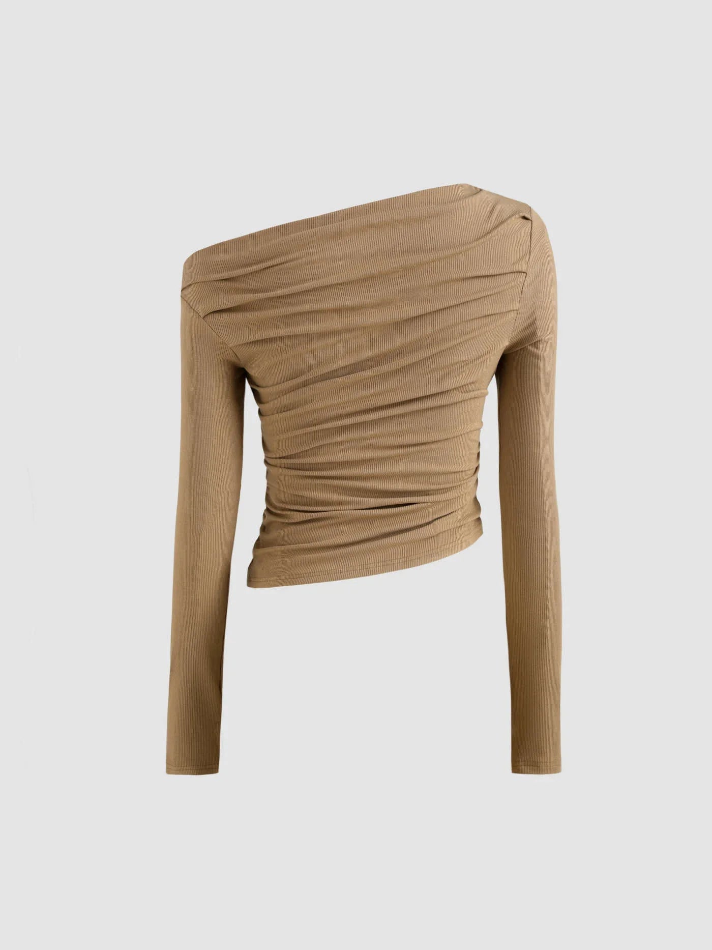 Μονόχρωμο τοπ με ασύμμετρη λαιμόκοψη και μακριά μανίκια - LA FEMME WANDERER