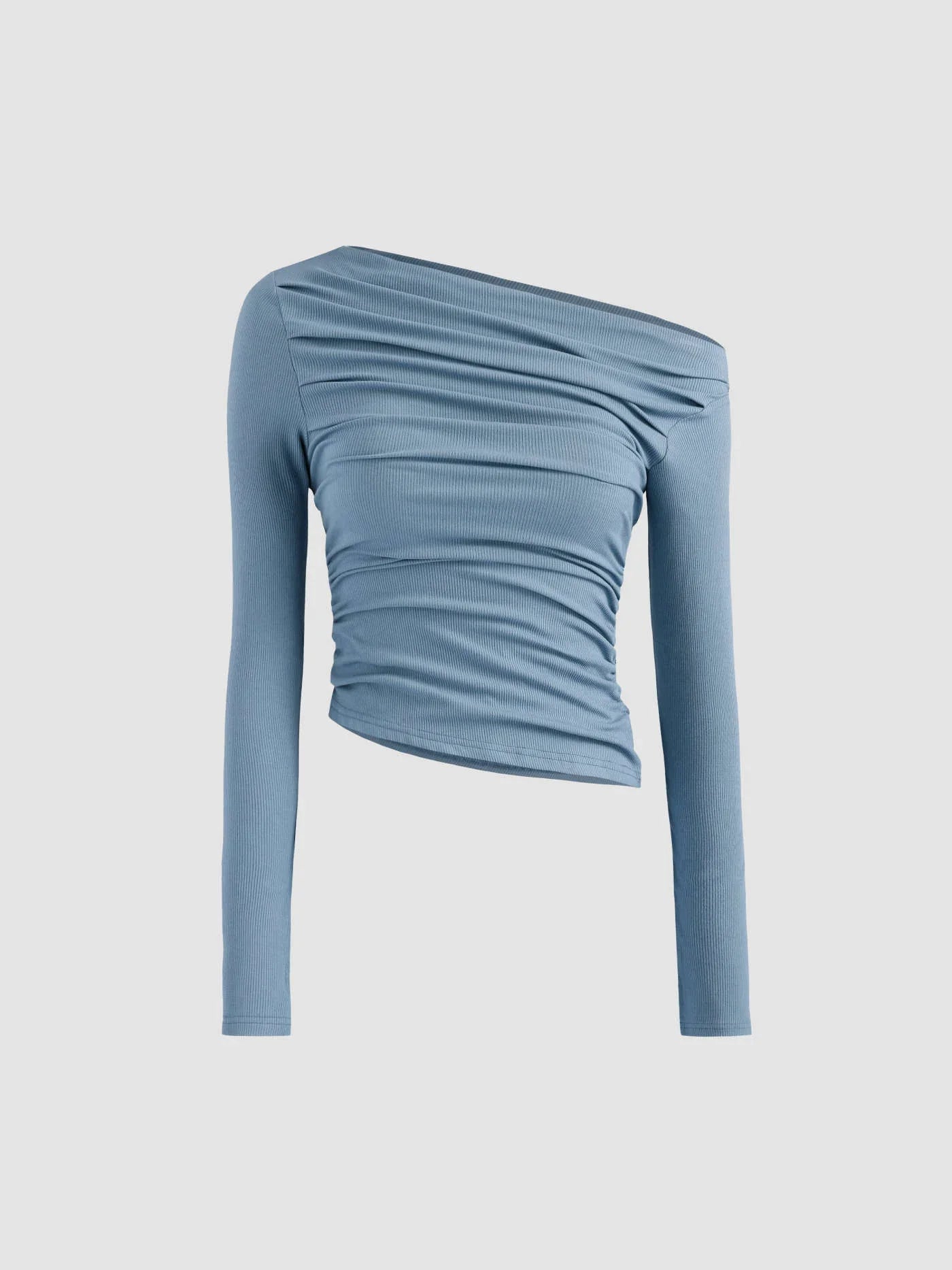 Μονόχρωμο τοπ με ασύμμετρη λαιμόκοψη και μακριά μανίκια - LA FEMME WANDERER