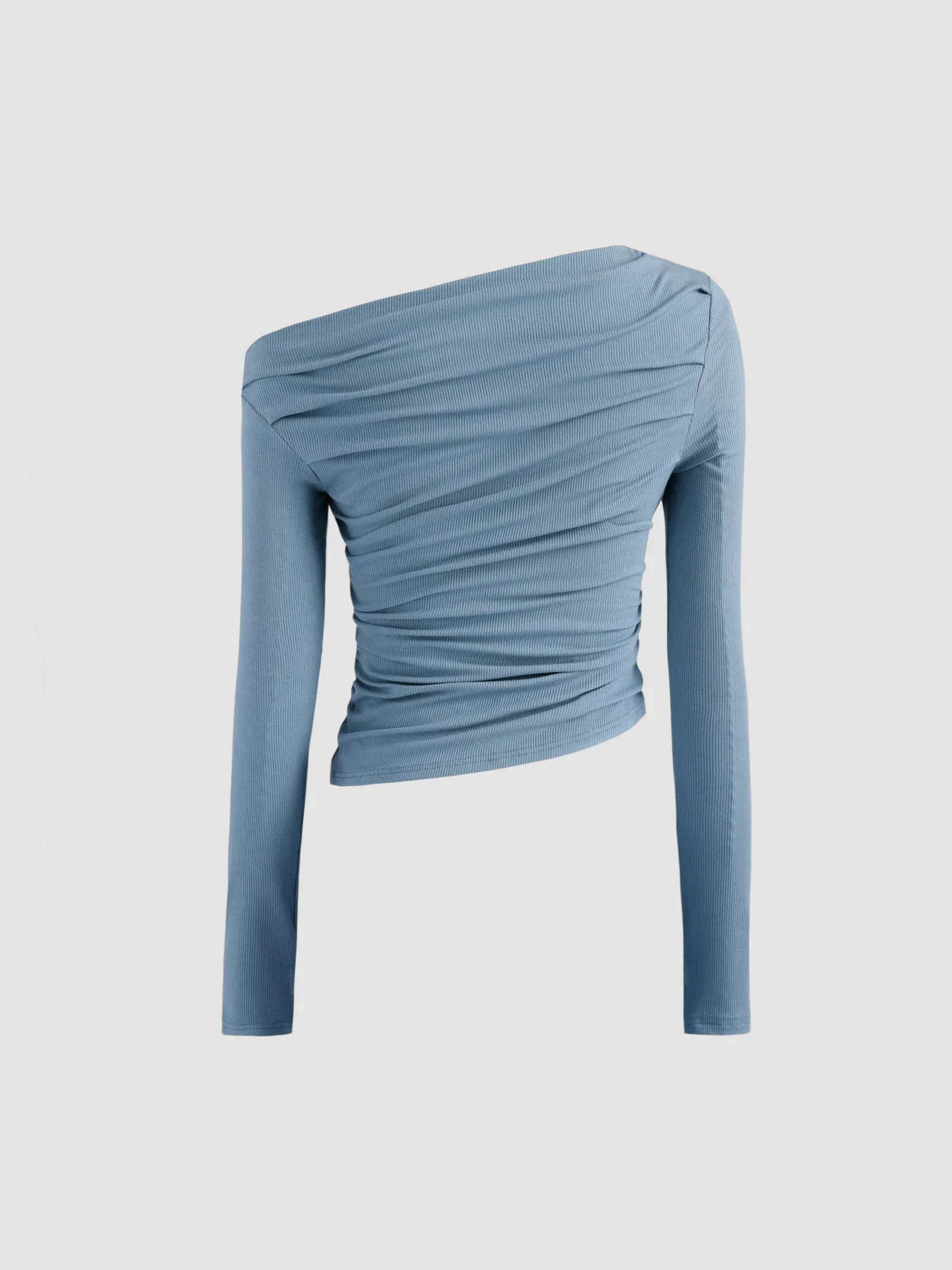 Μονόχρωμο τοπ με ασύμμετρη λαιμόκοψη και μακριά μανίκια - LA FEMME WANDERER