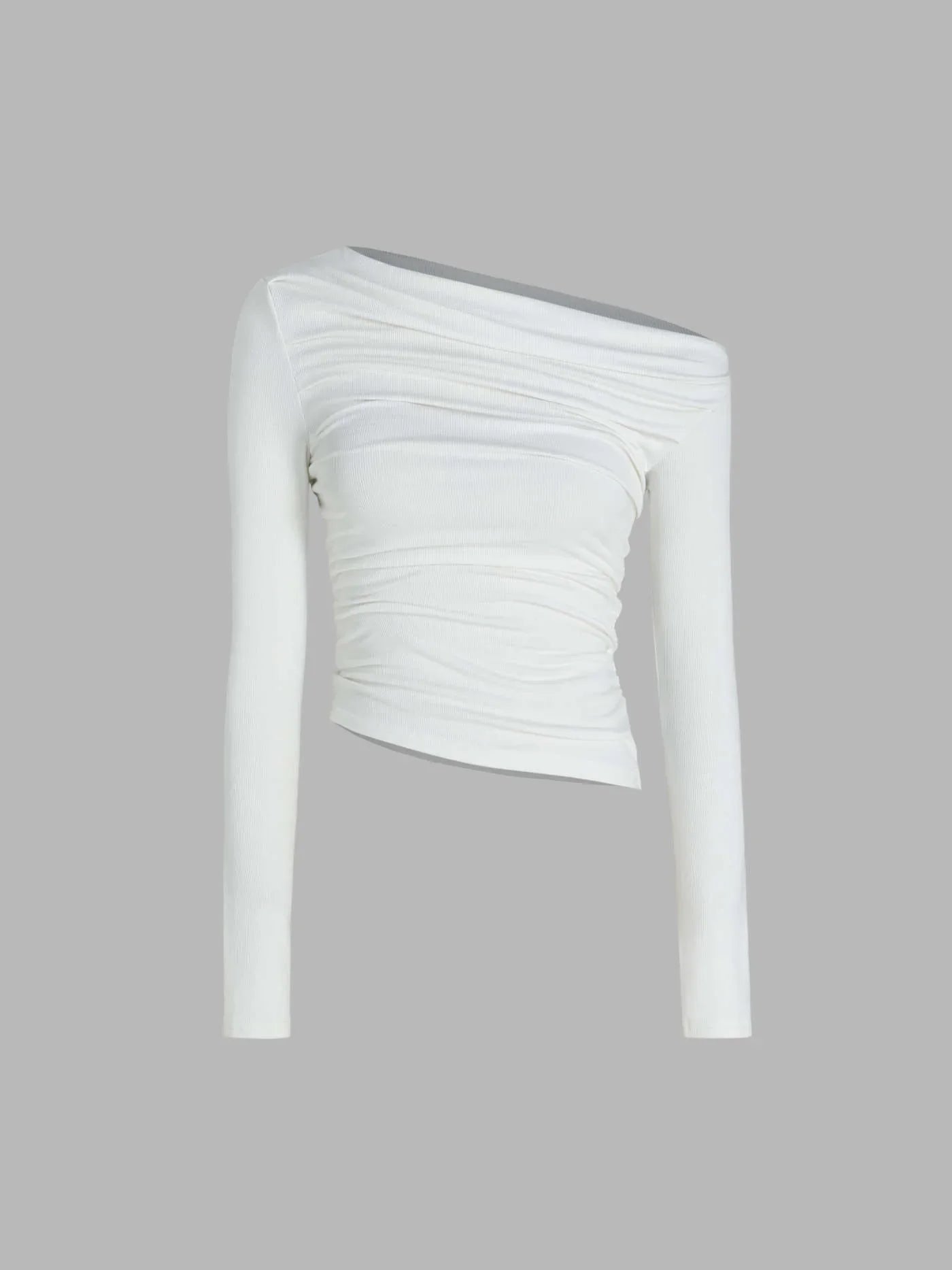 Μονόχρωμο τοπ με ασύμμετρη λαιμόκοψη και μακριά μανίκια - LA FEMME WANDERER