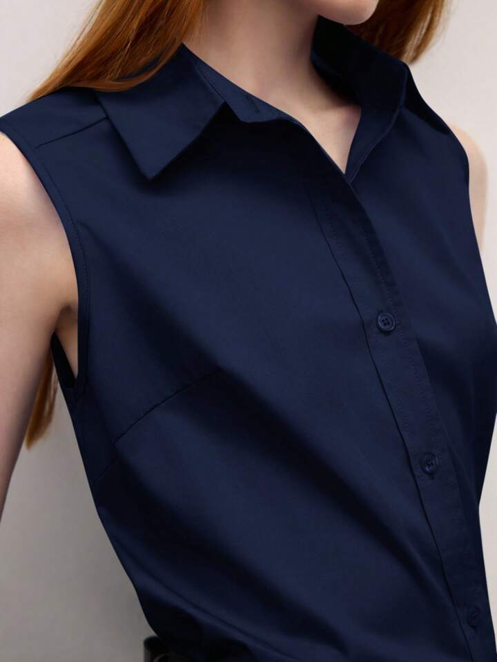 Navy Celeste Classic Collar Blouse