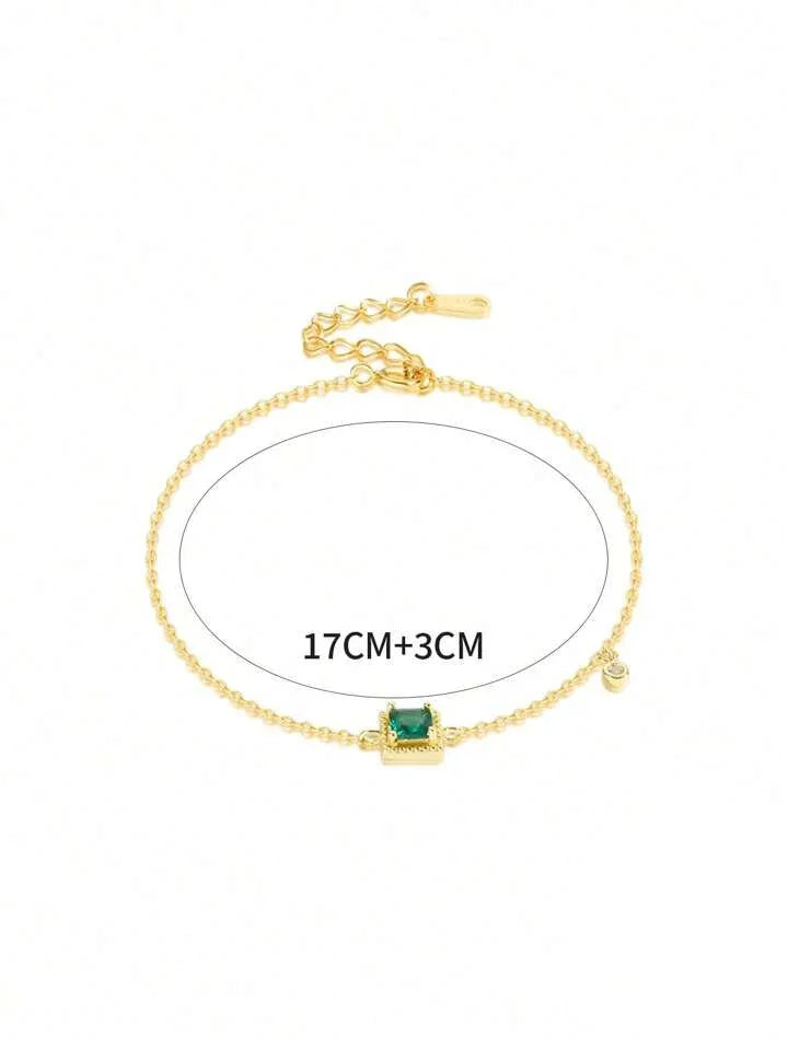 Emerald Accent Dainty Gold Bracelet - LA FEMME WANDERER