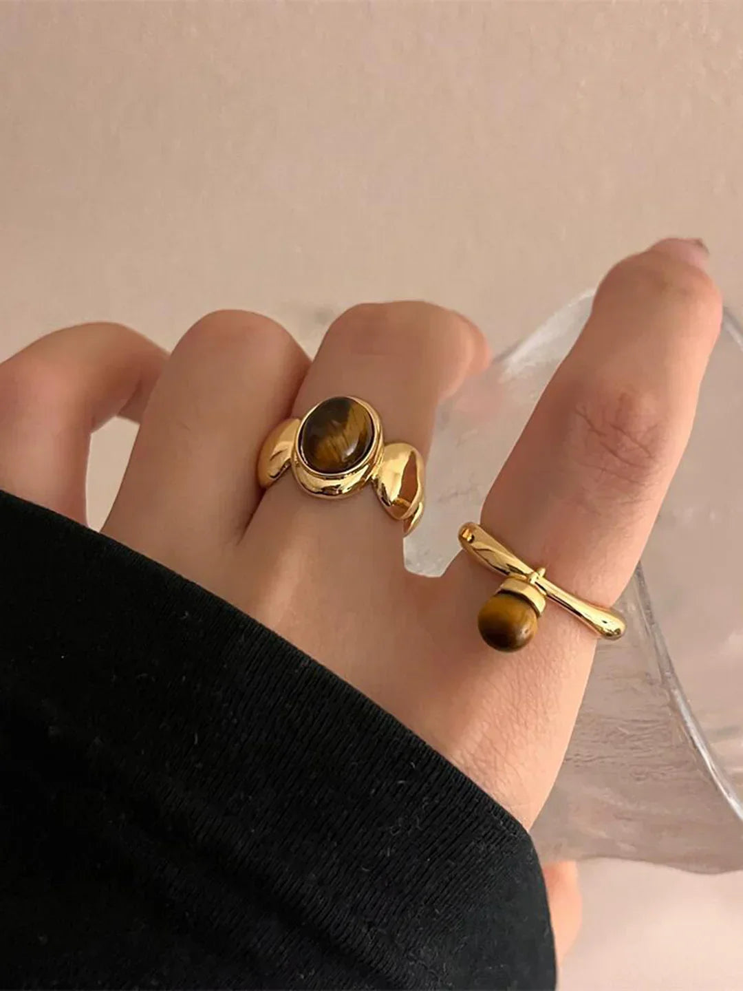 Vintage-Inspired Brown Stone Ring - LA FEMME WANDERER