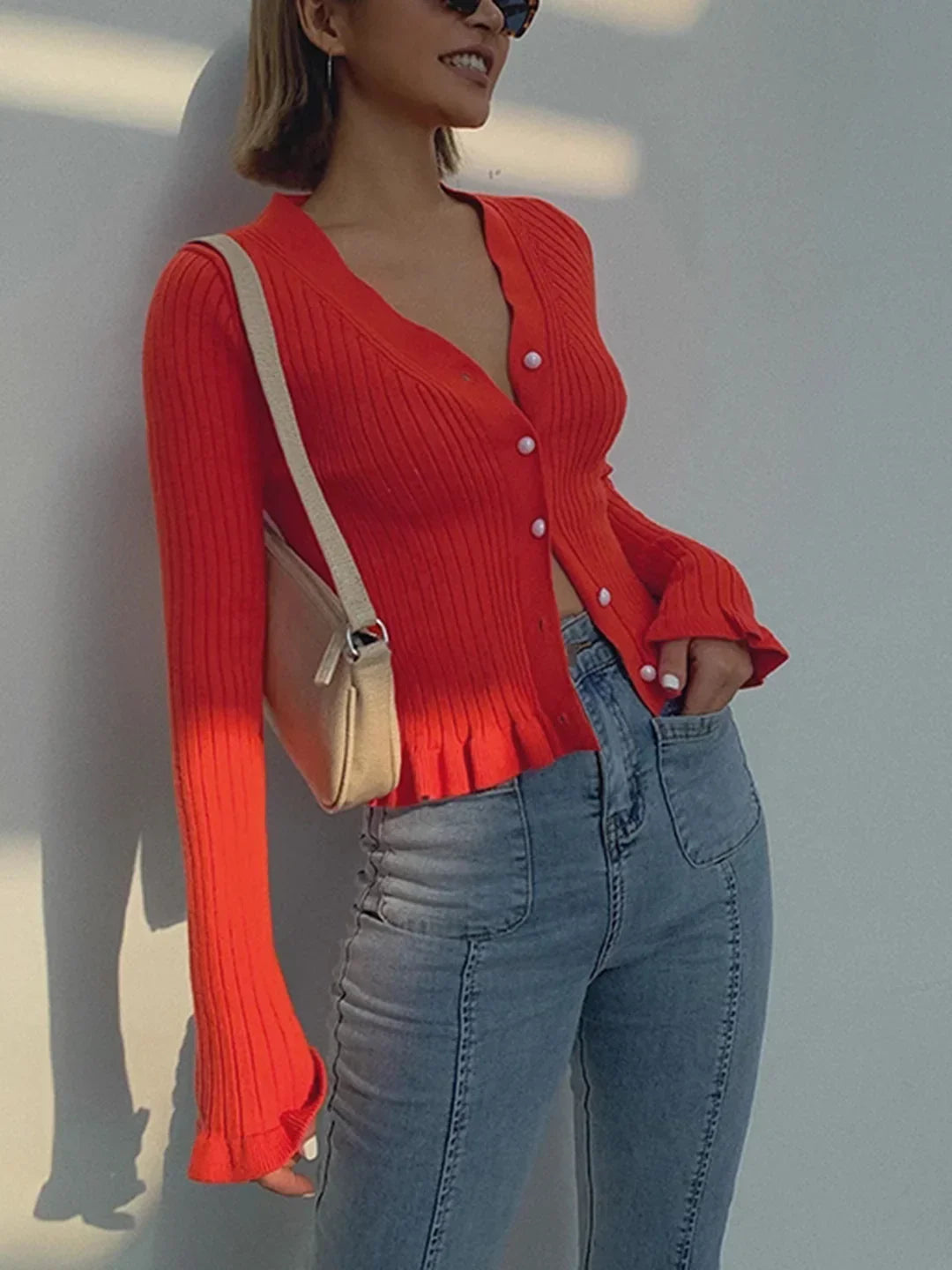 Ρετρό ζακέτα με βολάν και κουμπιά από πέρλες - LA FEMME WANDERER