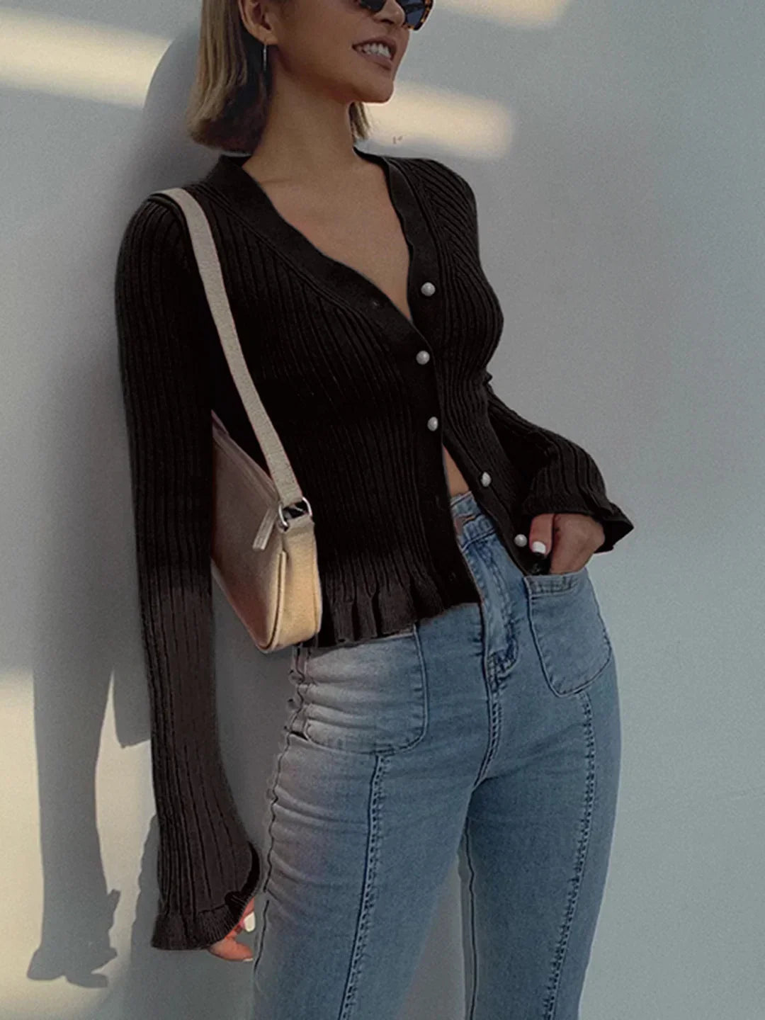 Ρετρό ζακέτα με βολάν και κουμπιά από πέρλες - LA FEMME WANDERER