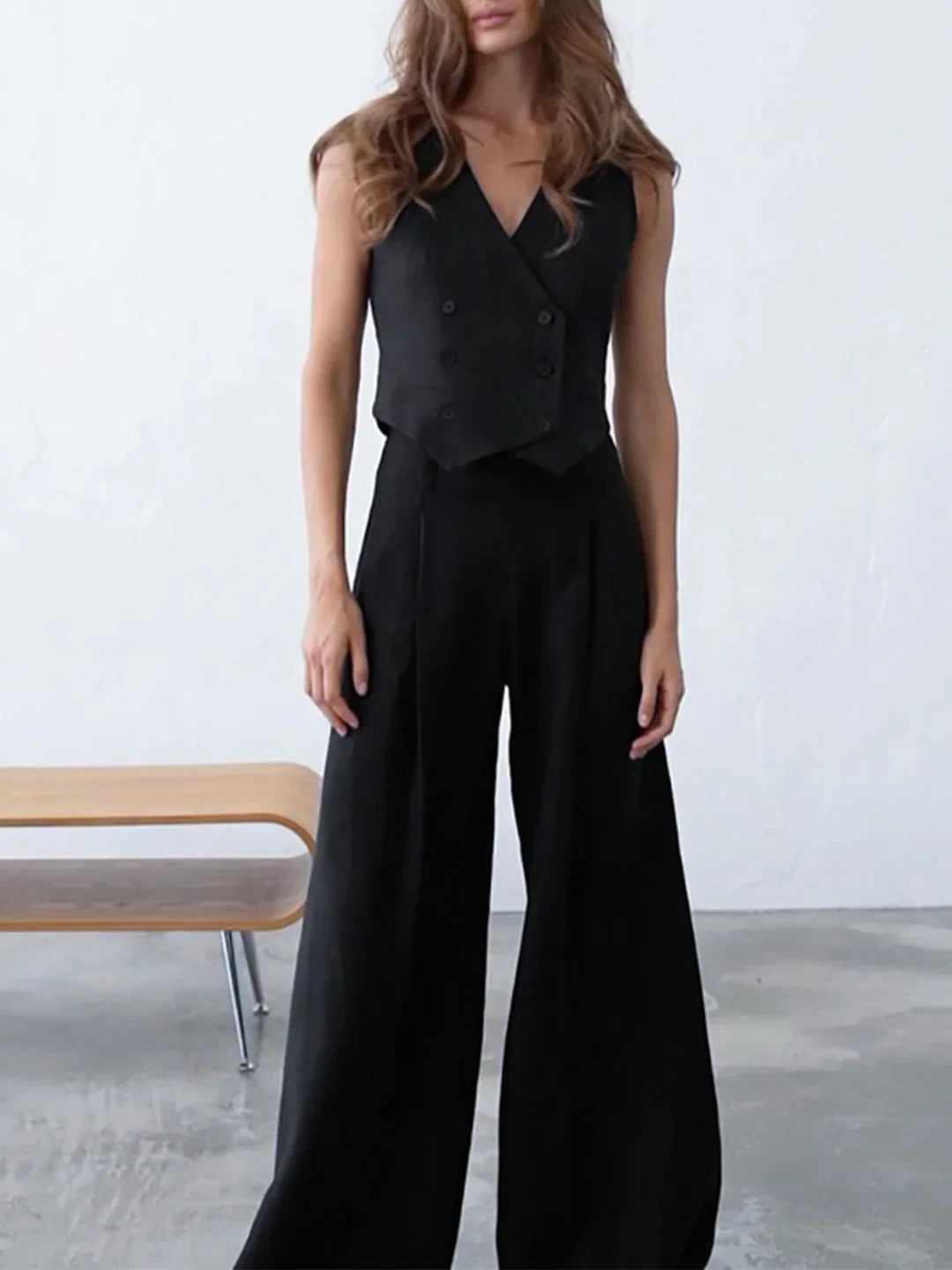 Minimalist Style Linen Vest & Pants Matching Set - LA FEMME WANDERER
