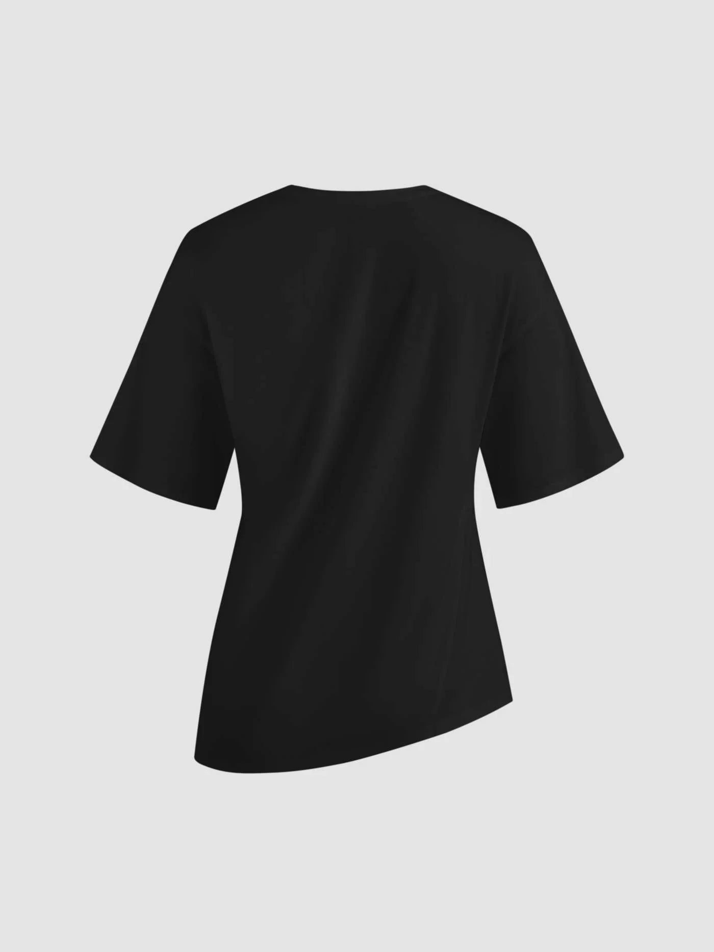 Έξυπνο, καθημερινό, ασύμμετρο μπλουζάκι με στρίφωμα από μείγμα βαμβακιού - LA FEMME WANDERER