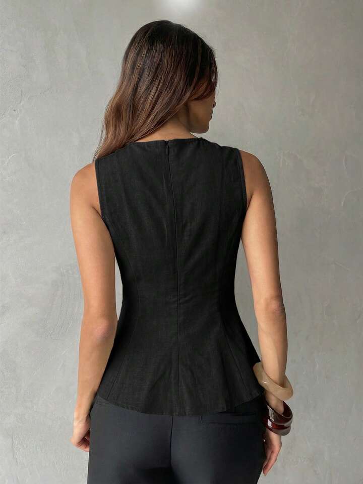 Modern Sleeveless Peplum Blouse with Elegant Asymmetric Hem