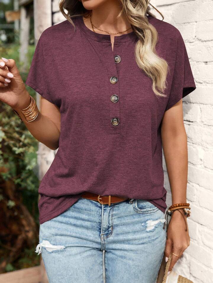 Everyday Casual Top with Decorative Button Front Detail
