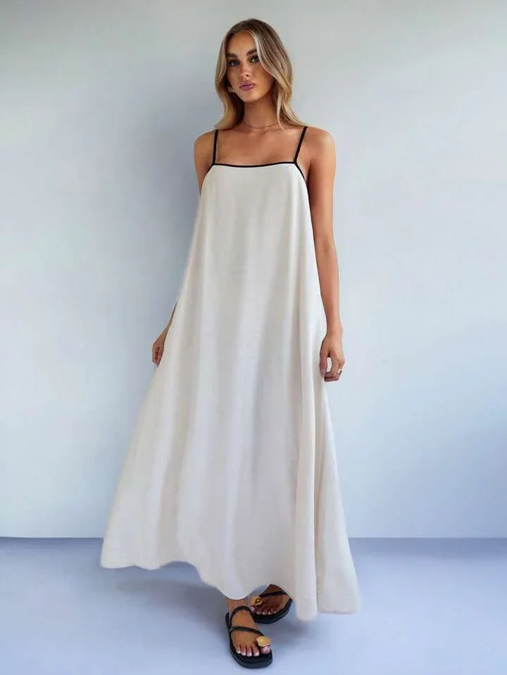 Κομψό, άνετο φόρεμα με φαρδιά τιράντες σε αντίθεση χρώματος - LA FEMME WANDERER