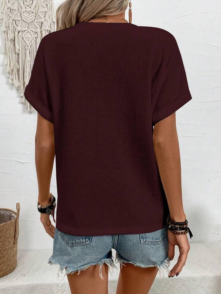 Μονόχρωμο τοπ με μανίκια και κουμπιά και V στο τελείωμα - LA FEMME WANDERER