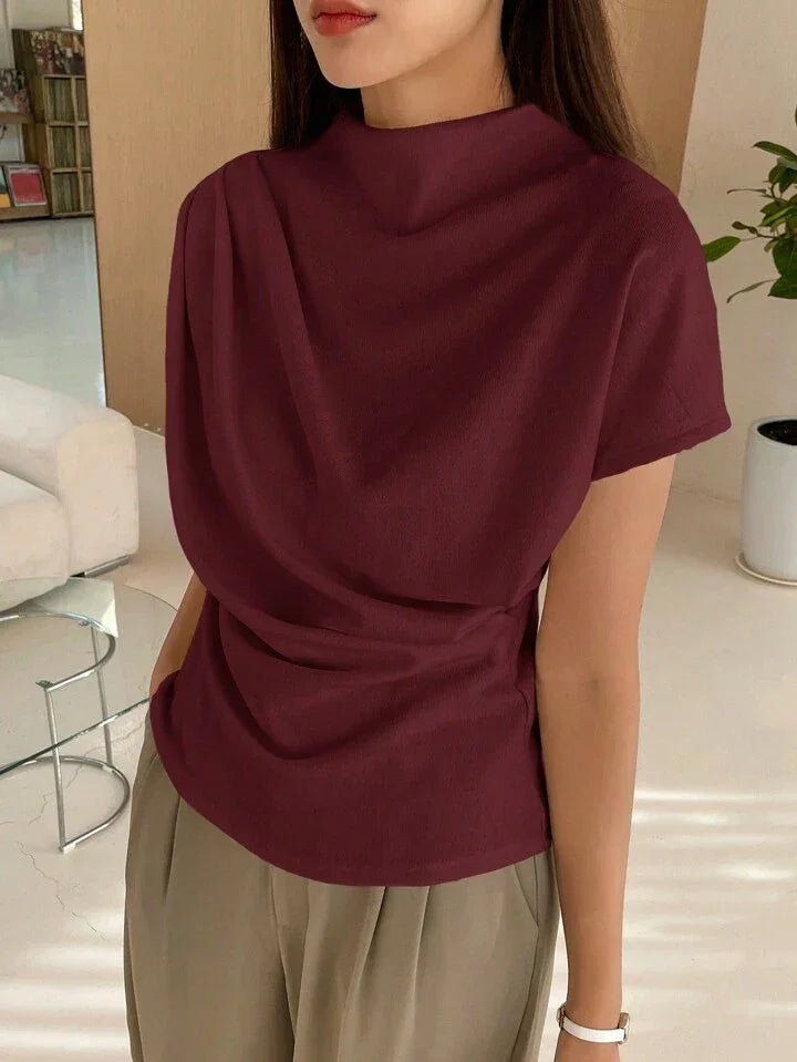 Casual Chic Solid Color Funnel Neck Blouse - LA FEMME WANDERER