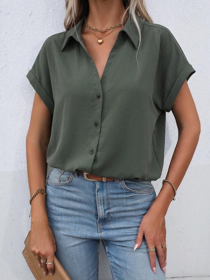 Must-have Short-sleeved Lapel Button Shirt Top - LA FEMME WANDERER