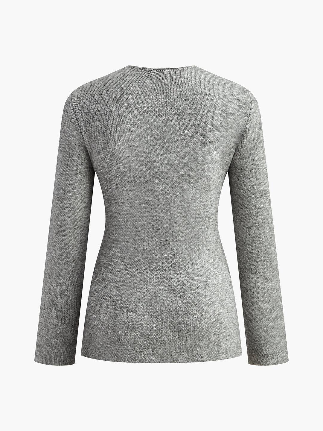 Απλό πλεκτό τοπ με κουμπιά και V λαιμόκοψη - LA FEMME WANDERER