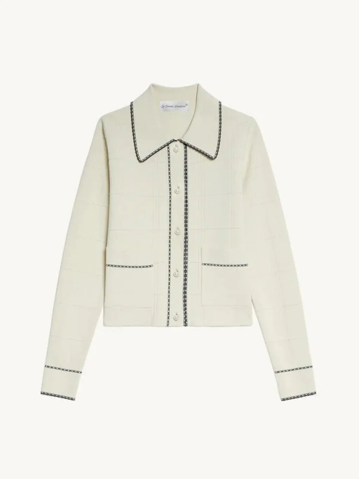 Εξαιρετική πλεκτή ζακέτα με καρό κουμπιά και μαργαριτάρια - LA FEMME WANDERER