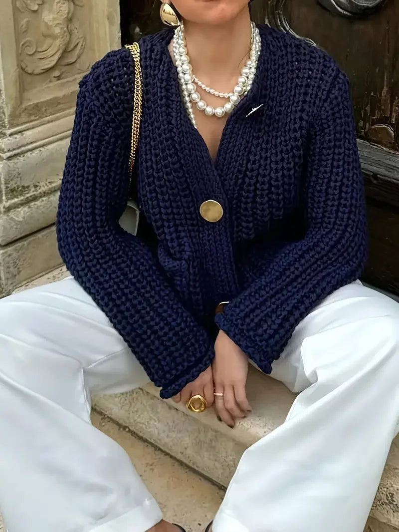 Σκούρο μπλε σκούρο κομψό ζακέτα με κοίλο σχέδιο - LA FEMME WANDERER