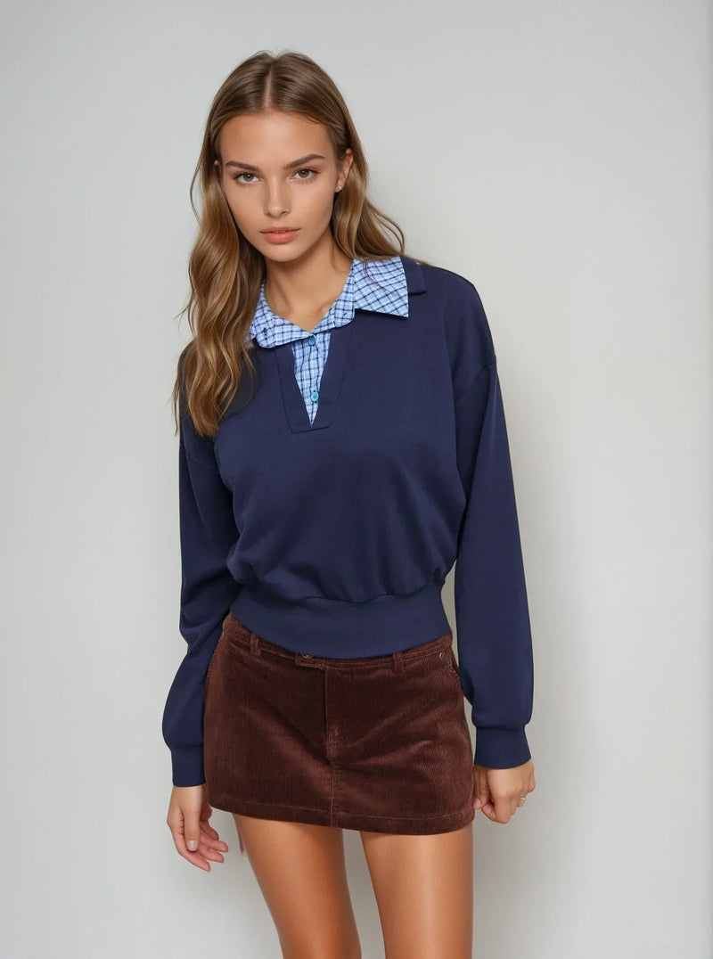 Terry Checks Collar Sweatshirt