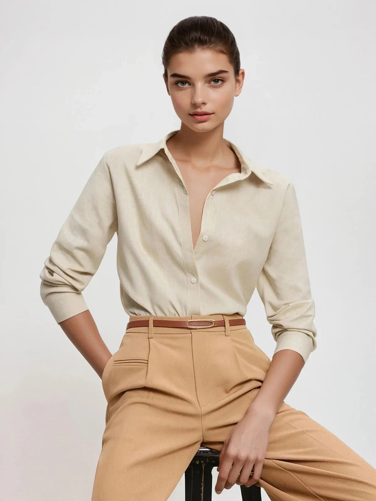 Timeless Style Shirt Button Front With Collar Long Sleeve - LA FEMME WANDERER