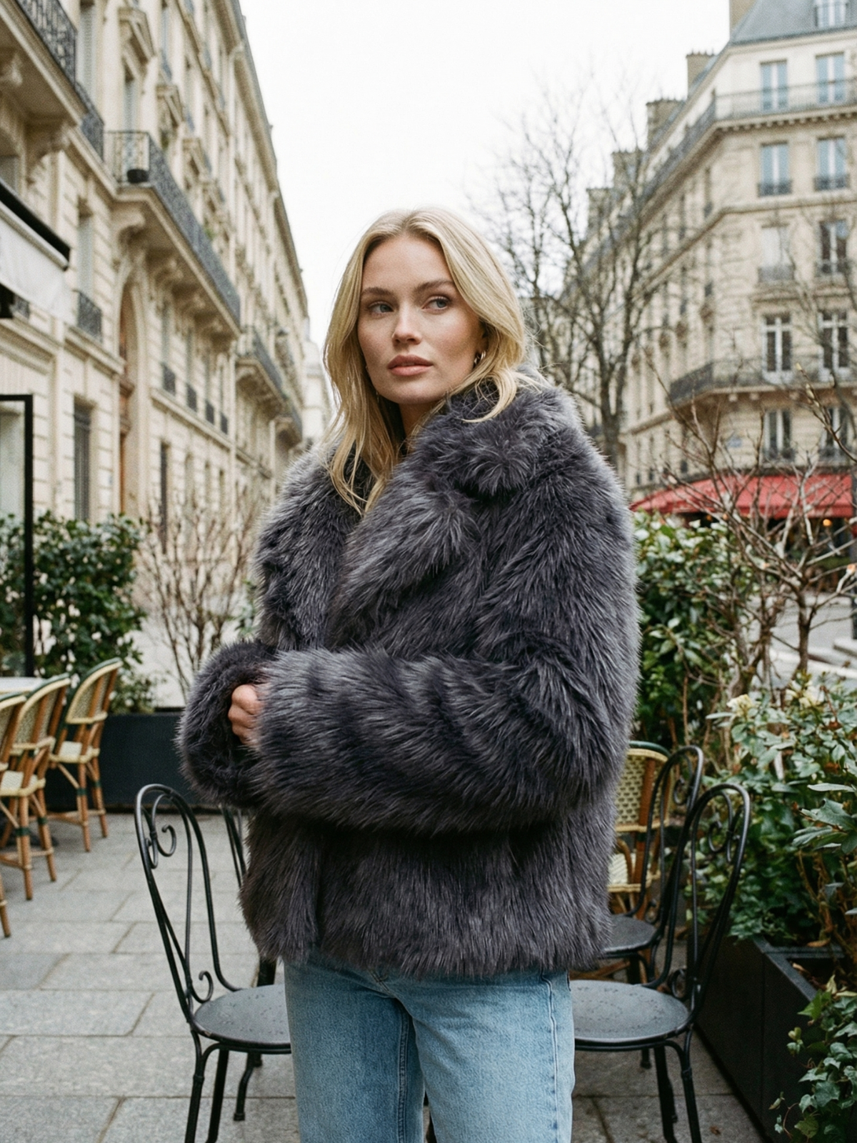 Μπουφάν βραδινής εξόδου από τεχνητή γούνα