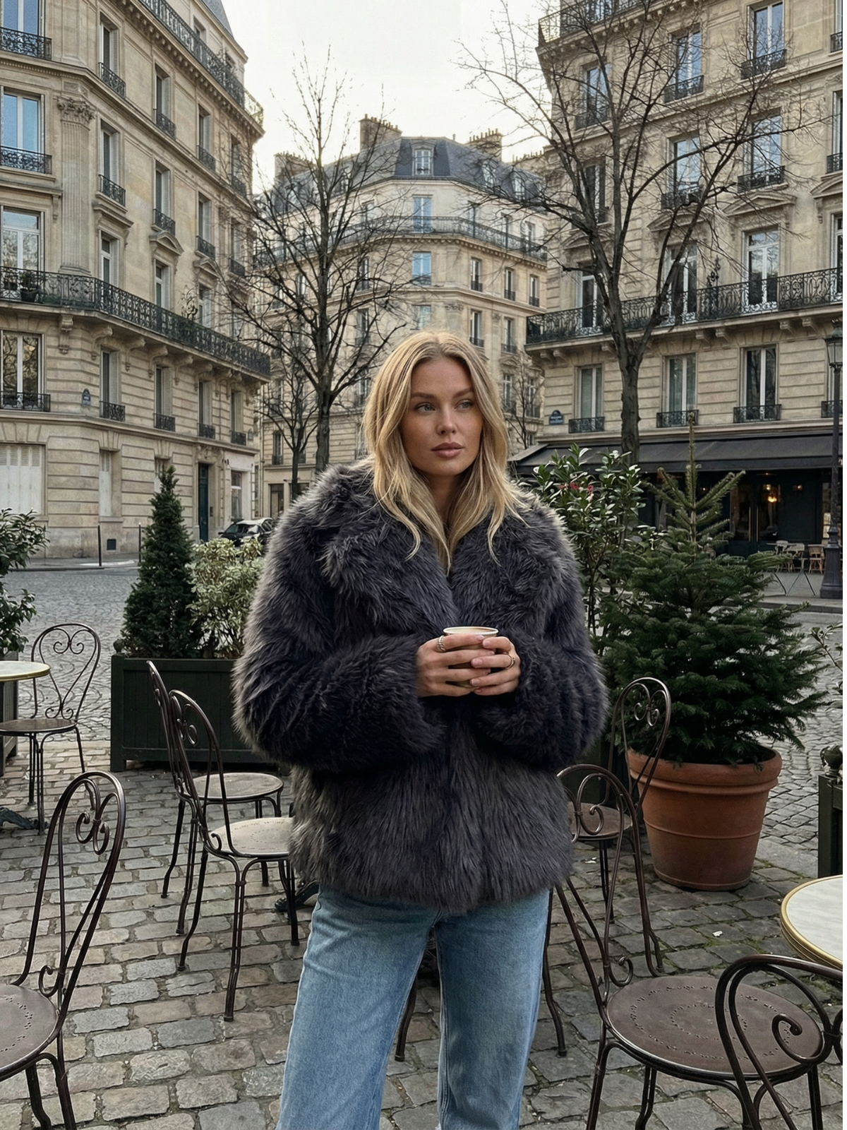 Μπουφάν βραδινής εξόδου από τεχνητή γούνα