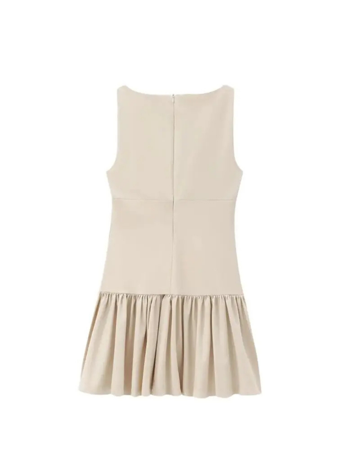 Womens Ruffled Mini Dress With Bows O Neck Sleeveless Back Zipper A Line Casual Chic Dress