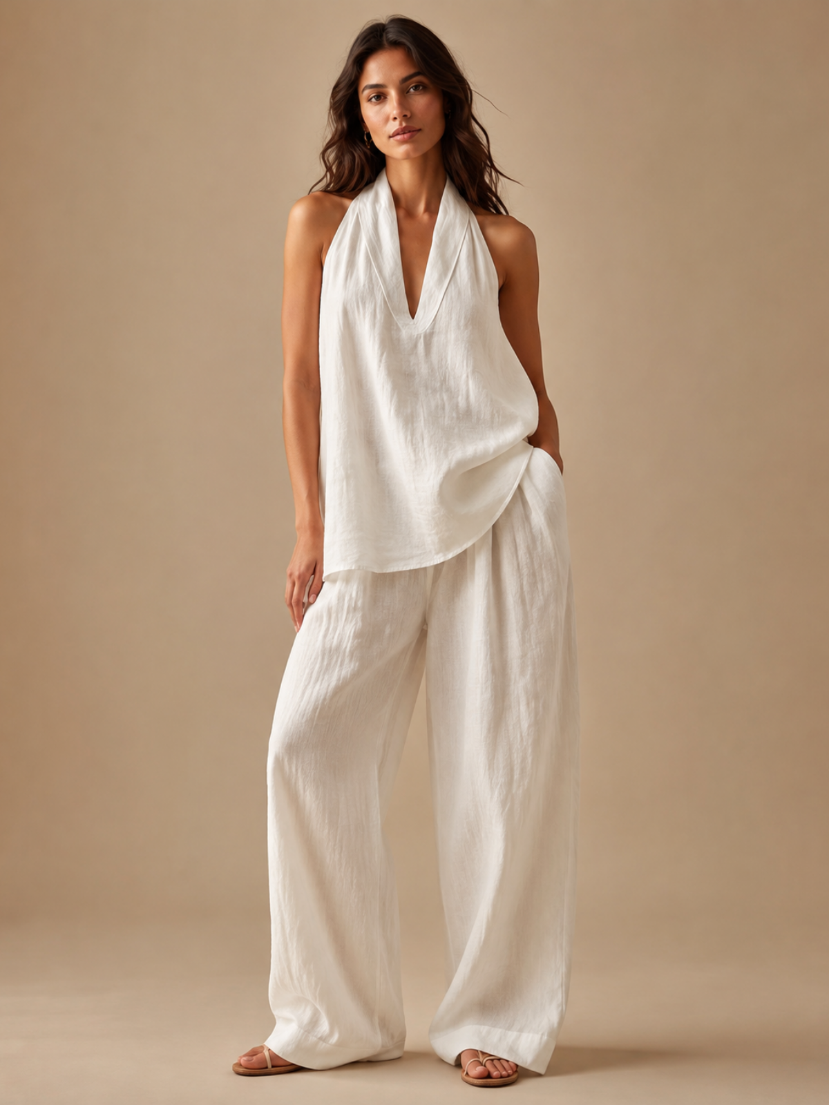 Κομψό στυλ Halter Top & Wide-Leg Pants Co-Ord