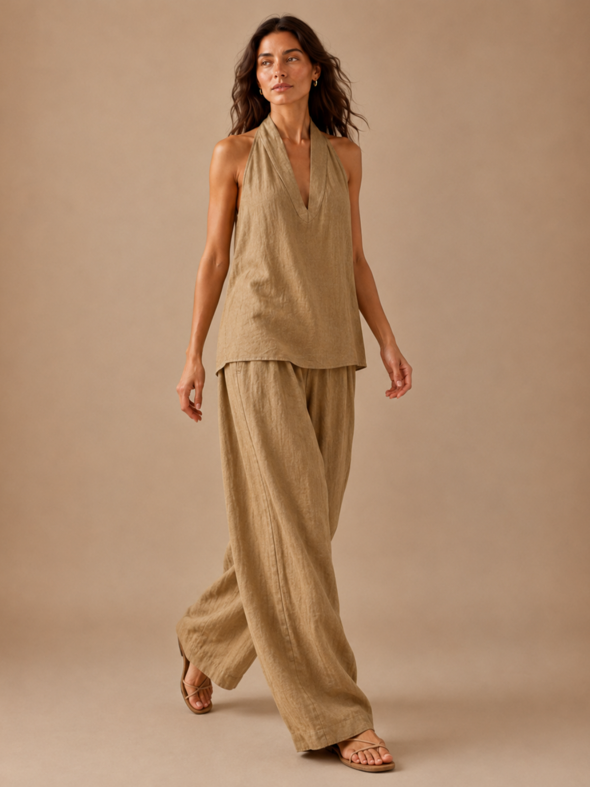 Κομψό στυλ Halter Top & Wide-Leg Pants Co-Ord