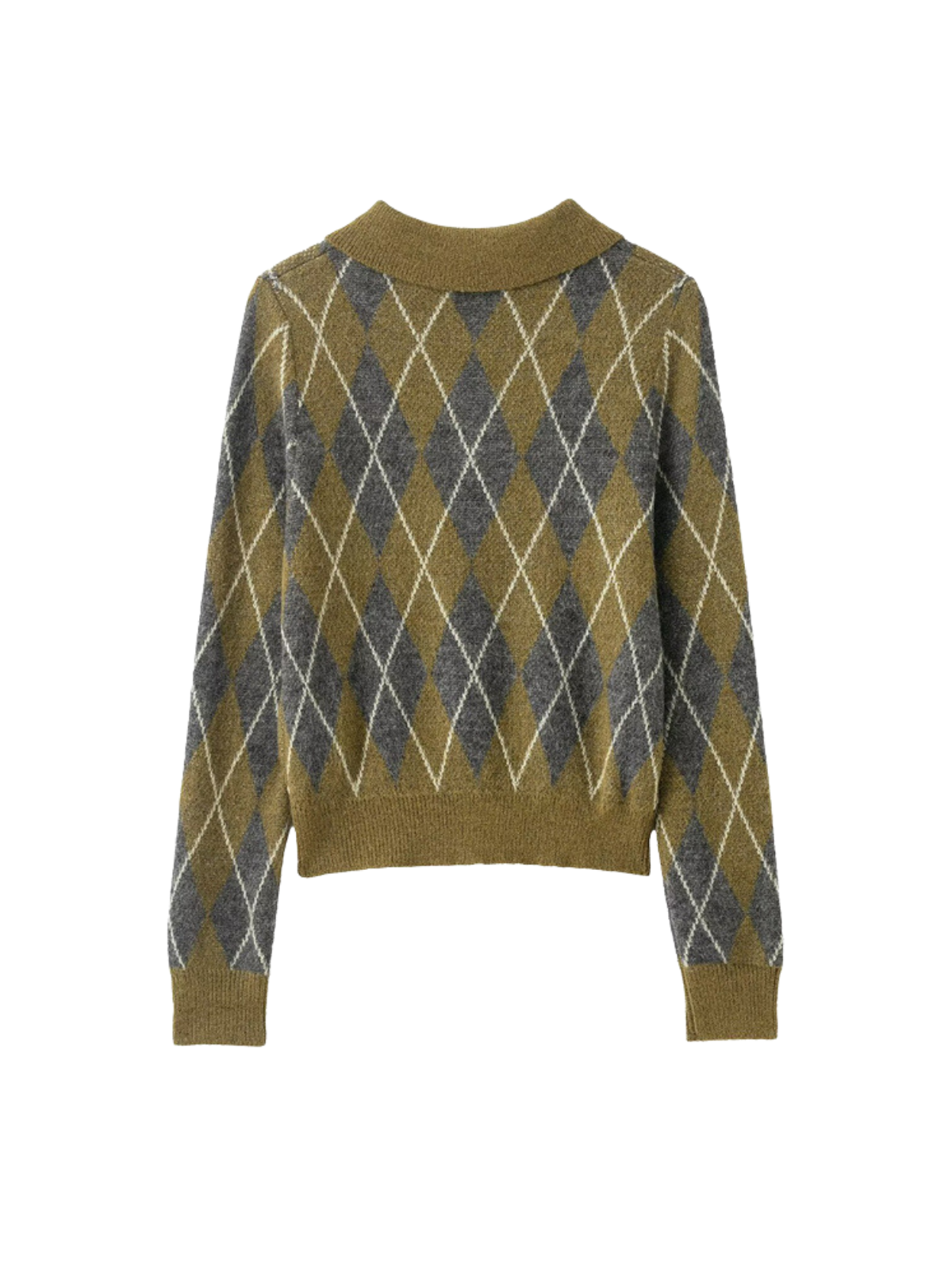 Πλεκτό πουλόβερ με σχέδιο διαμαντιών και μακριά μανίκια με εγκοπές και κουμπιά στο πέτο, κομψό στυλ