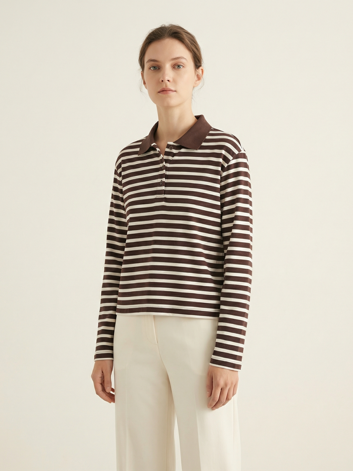 Striped Knit Lapel Collar Sweater